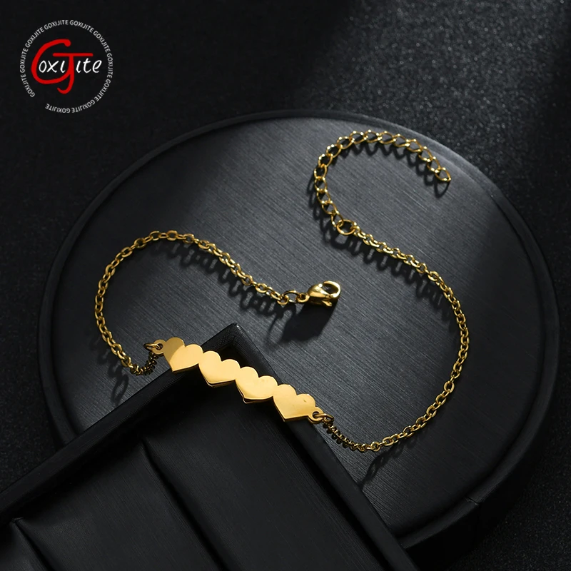 

Goxijite Custom 4 Love Hearts Women Bracelet Stainless Steel Personalized Engraving Letter Name Date Bracelets For Kids' Gift