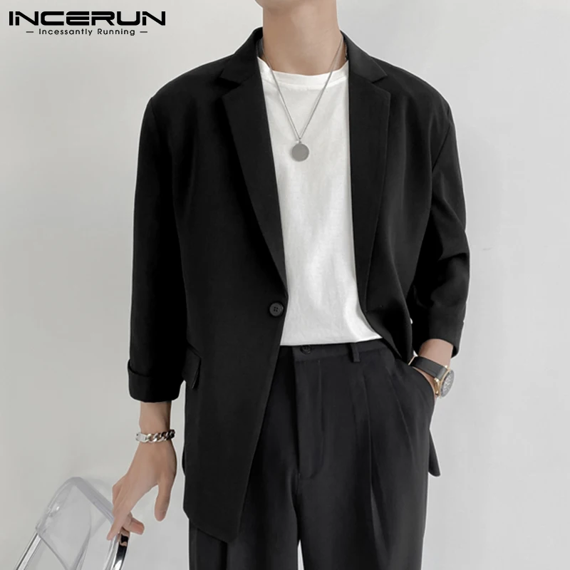 INCERUN 2021 Fashion Men Blazer Streetwear Lapel 3/4 Sleeve One Button Casual Suits Men Solid Color Leisure Thin Jackets S-5XL
INCERUN 2021 Fashion Men Blazer Streetwear Lapel 3/4 Sleeve One Button Casual Suits Men Solid Color Leisure Thin Jackets S-5XL