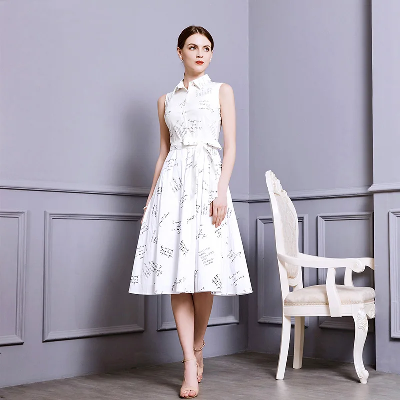 Elegant Chic White Slim Shirt Dress for Women 2022 Summer Printed Letters Sleeveless Button-up Pleated Midi Dress with Belt
Elegant Chic White Slim Shirt Dress for Women 2022 Summer Printed Letters Sleeveless Button-up Pleated Midi Dress with Belt