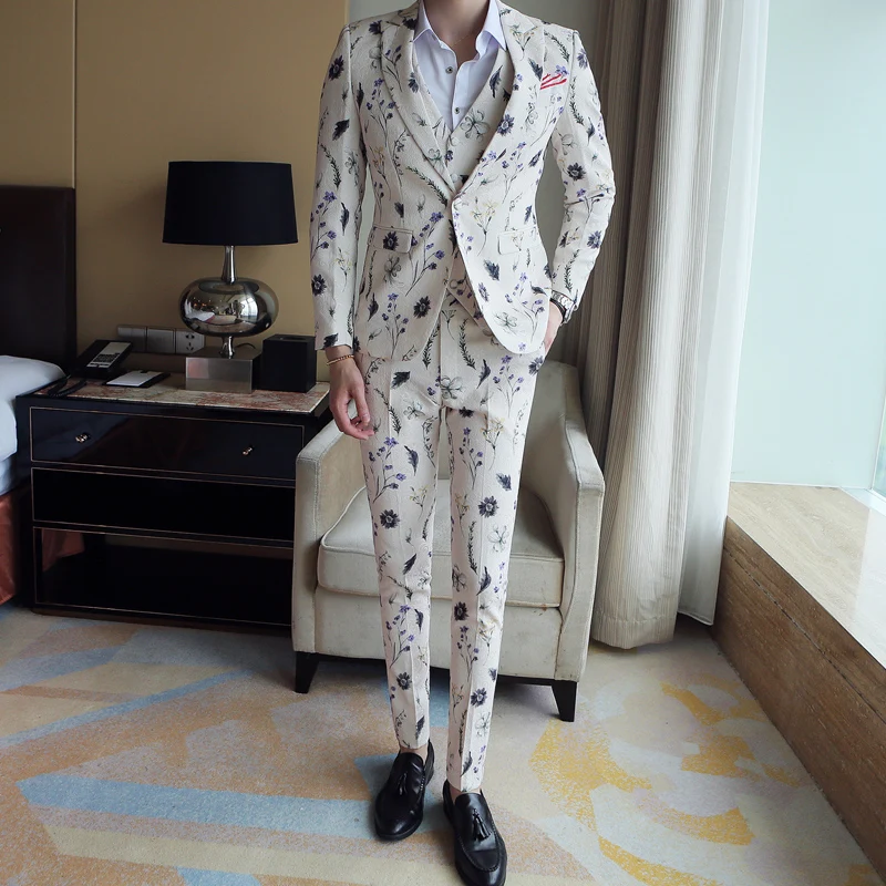 3 pcs 2021 new men's white print groom tuxedo lapel wedding luxury prom best man fashion Casual suit male Blazer+Vest+Pants
3 pcs 2021 new men's white print groom tuxedo lapel wedding luxury prom best man fashion Casual suit male Blazer+Vest+Pants