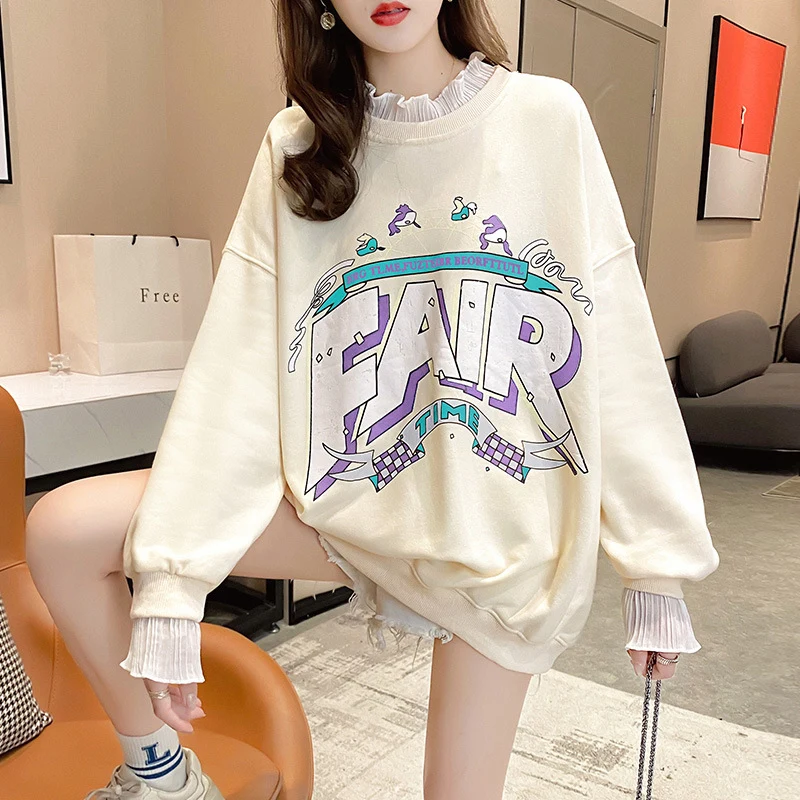 2021 Spring Autumn Winter Fake 2 Pieces Crewneck Sweatshirt Women Korean Style Ins Kawaii Laciness Long Sleeve Hoodies Female 
2021 Spring Autumn Winter Fake 2 Pieces Crewneck Sweatshirt Women Korean Style Ins Kawaii Laciness Long Sleeve Hoodies Female