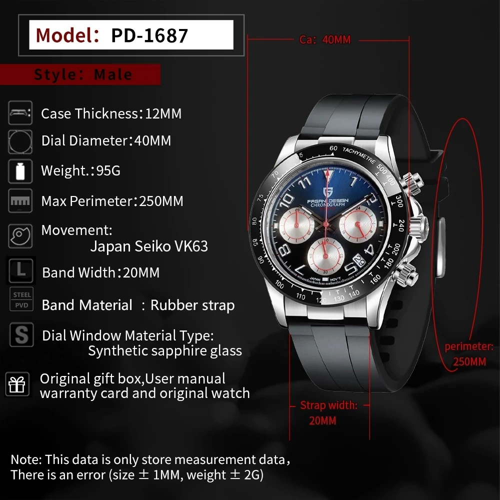 2021 New PAGANI DESIGN Sport Watches Quartz 100M Waterproof Luxury Watch men Sapphire Luminous VK63 Men's watches Silicone watch 
2021 New PAGANI DESIGN Sport Watches Quartz 100M Waterproof Luxury Watch men Sapphire Luminous VK63 Men's watches Silicone watch