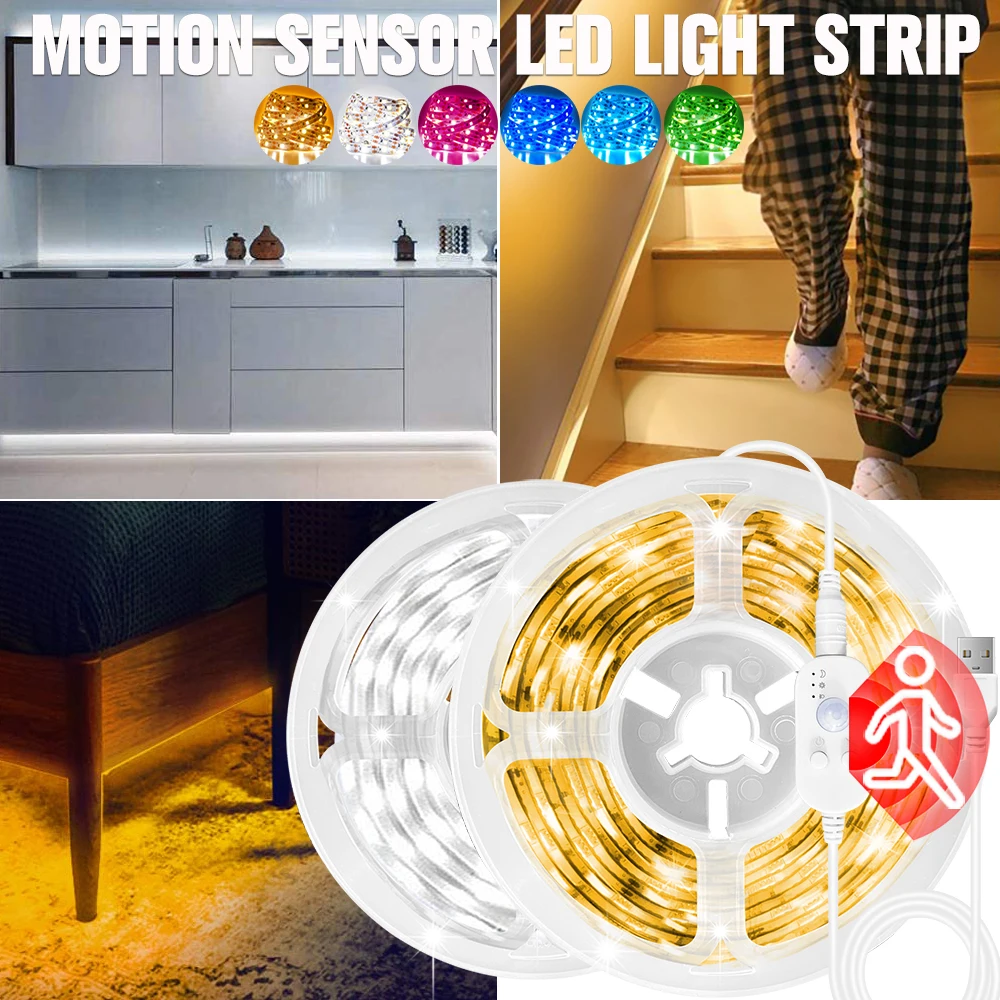 

LED Light Strip Motion Sensor Dimmable Tape Diode 3M/4M/5M DC 5V USB 60LEDs/M SMD 2835 LED Strip Light for Kitchen Cabinet Lamp