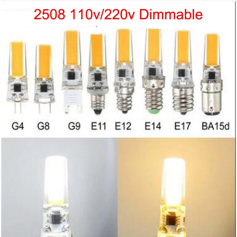 

50pcs 110v 220v Dimmable COB LED Bulb G9 G4 G8 E12 E14 E17 BA15D 6w COB Mini Spotlight Chandelier Crystal Replace 60w Halogen