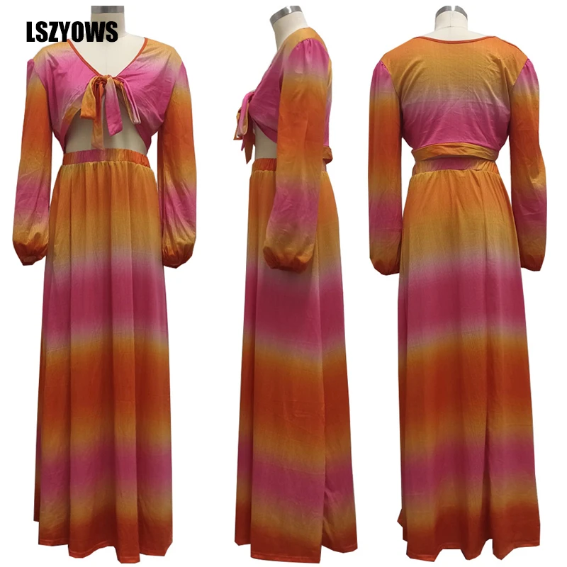 Print Two Piece Dress Set Women Autumn Long Sleeve V-Neck Lace Up Crop Top + Maxi Skirt 2 Piece Set Casual Vacation Beach Outfit
Print Two Piece Dress Set Women Autumn Long Sleeve V-Neck Lace Up Crop Top + Maxi Skirt 2 Piece Set Casual Vacation Beach Outfit