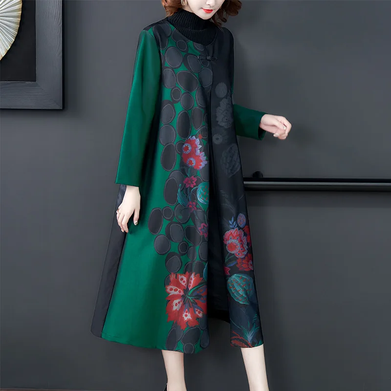 2020 autumn and winter new retro printed loose fake two-piece dress female large size L-5XL high quality elegant and vestidos 
2020 autumn and winter new retro printed loose fake two-piece dress female large size L-5XL high quality elegant and vestidos