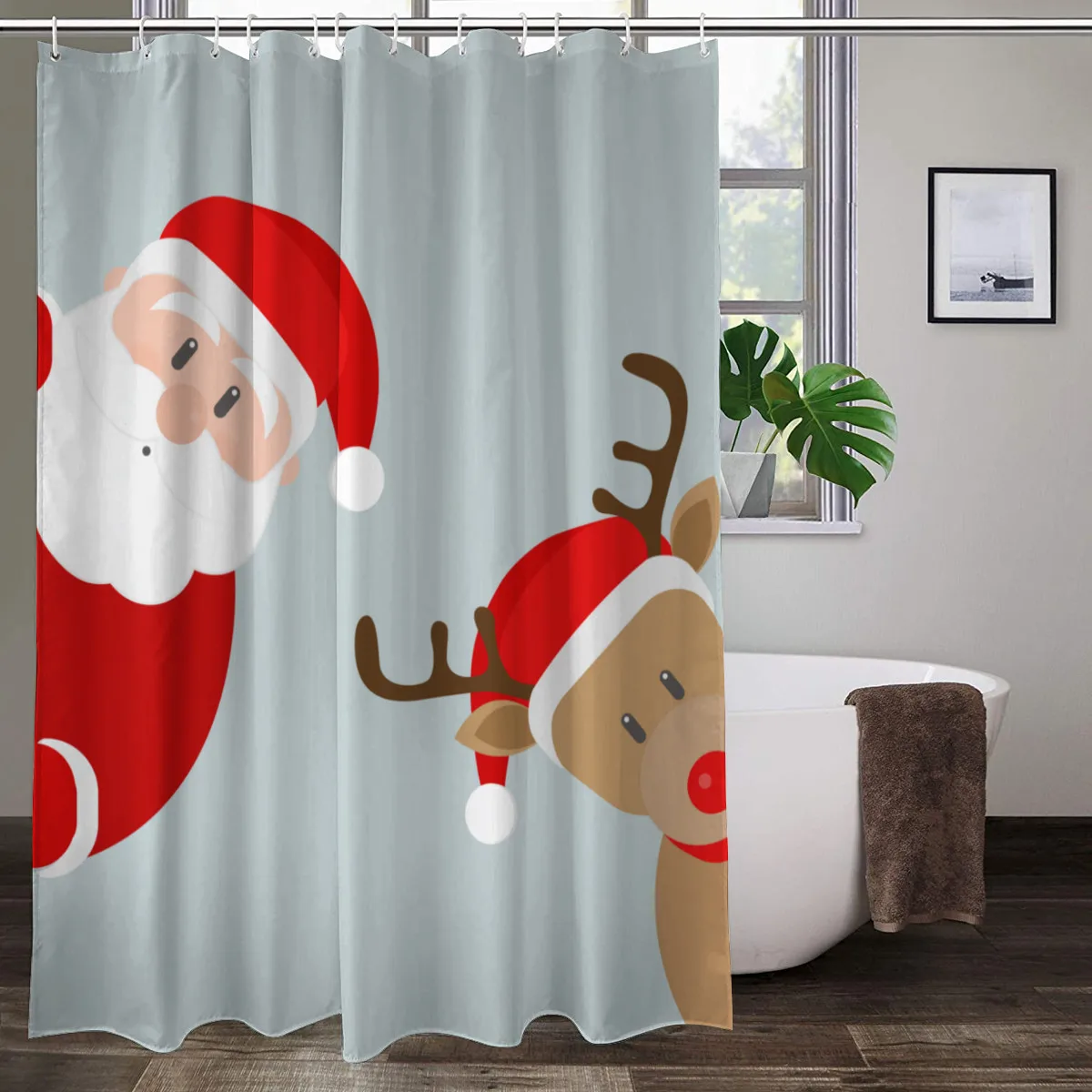 

Занавеска для душа с рисунком Санта-Клауса, снеговика, лося для детей, Рождественское украшение для дома на Рождество, занавески для ванной ...