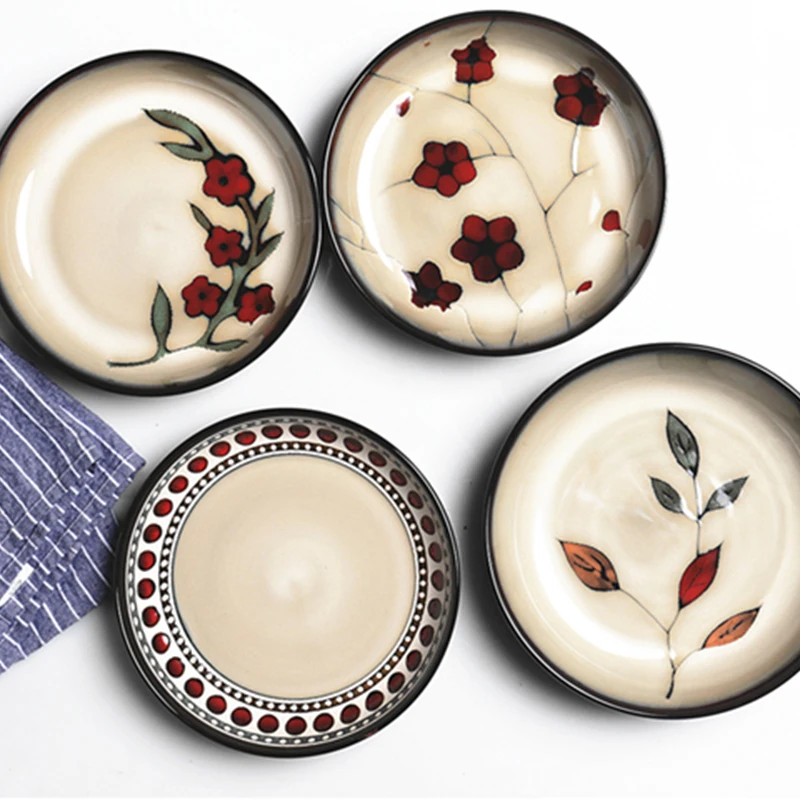 

Набор керамических обеденных тарелок с цветами, скандинавские обеденные тарелки, посуда, безделушка, тарелка, Западная кухня, обеденный бар AB50PZ