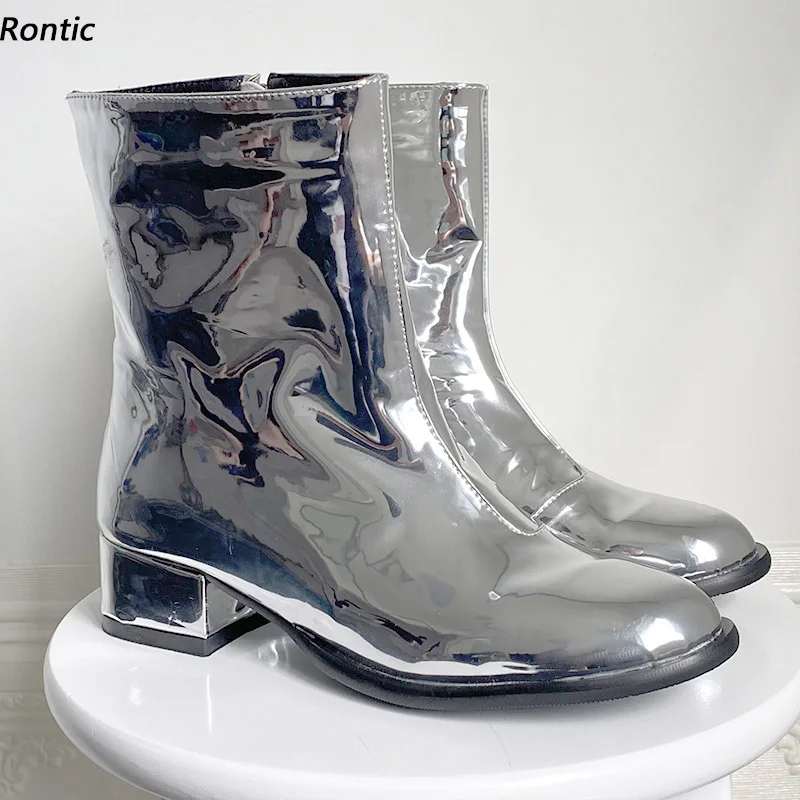 Rontic Handmade Women Winter Ankle Boots Patent Side Zipper Chunky Heels Round Toe Gorgeous Silver Night Club Shoes US Size 5-20
Rontic Handmade Women Winter Ankle Boots Patent Side Zipper Chunky Heels Round Toe Gorgeous Silver Night Club Shoes US Size 5-20