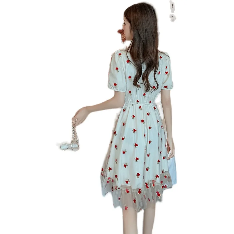 COIGARSAM Embroidery Women one-piece dress korean Summer Puff Sleeve Mesh V-Neck Dresses Meters Apricot 108
COIGARSAM Embroidery Women one-piece dress korean Summer Puff Sleeve Mesh V-Neck Dresses Meters Apricot 108