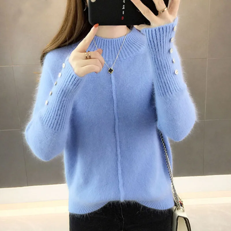 Women Sweaters and Pullovers 2019 long sleeve knit tops for women Casual Button Winter Clothing sweater thick solid 0382 | Женская