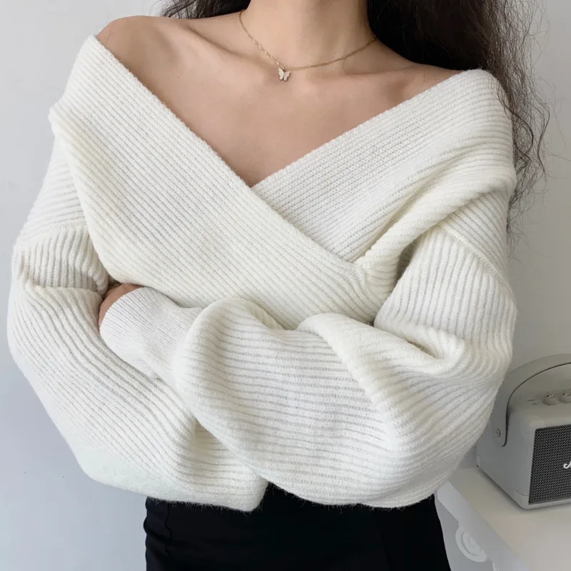 WOMENGAGA Solid Color Off Shoulder Cross V-neck Knitted Sweater Winter Women Clothing Loose Pullover Long Sleeve Tops A92Y
WOMENGAGA Solid Color Off Shoulder Cross V-neck Knitted Sweater Winter Women Clothing Loose Pullover Long Sleeve Tops A92Y