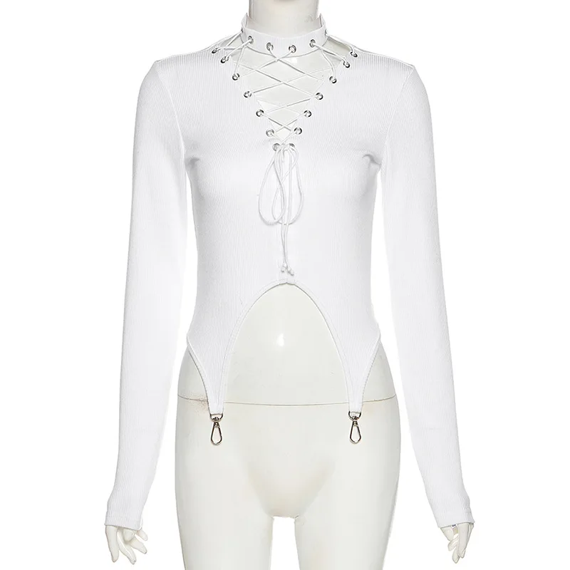 Punk Style Hollow Out Front Tees Gothic Crop T-Shirts Knitted Long Sleeve Bodycon Sexy White Bandage Halter Top Women Streetwear
Punk Style Hollow Out Front Tees Gothic Crop T-Shirts Knitted Long Sleeve Bodycon Sexy White Bandage Halter Top Women Streetwear