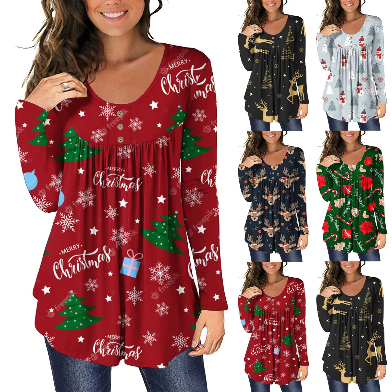 Women Casual Christmas Printed Pullover O-Neck Long Sleeve Buttons Blouse Tops fall clothes for women oversized pullovers
Women Casual Christmas Printed Pullover O-Neck Long Sleeve Buttons Blouse Tops fall clothes for women oversized pullovers