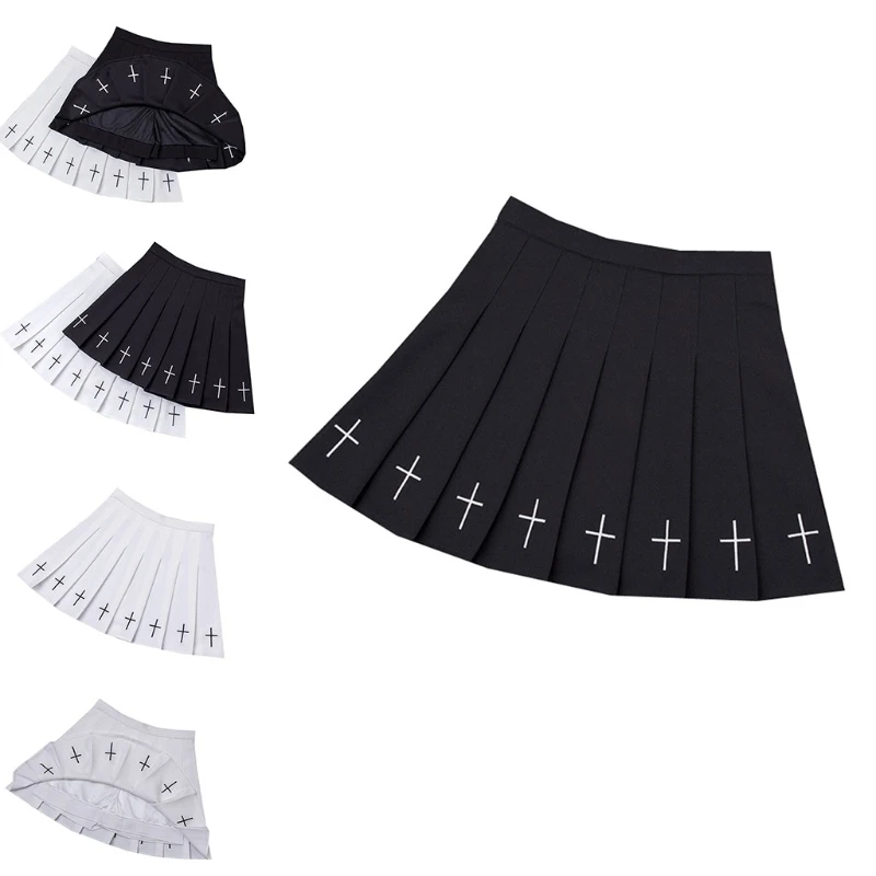 Women Girls Gothic Punk High Waist Pleated Mini Skater Skirt Cross Embroidery Black White Harajuku Lolita School Cheerleader Uni
Women Girls Gothic Punk High Waist Pleated Mini Skater Skirt Cross Embroidery Black White Harajuku Lolita School Cheerleader Uni