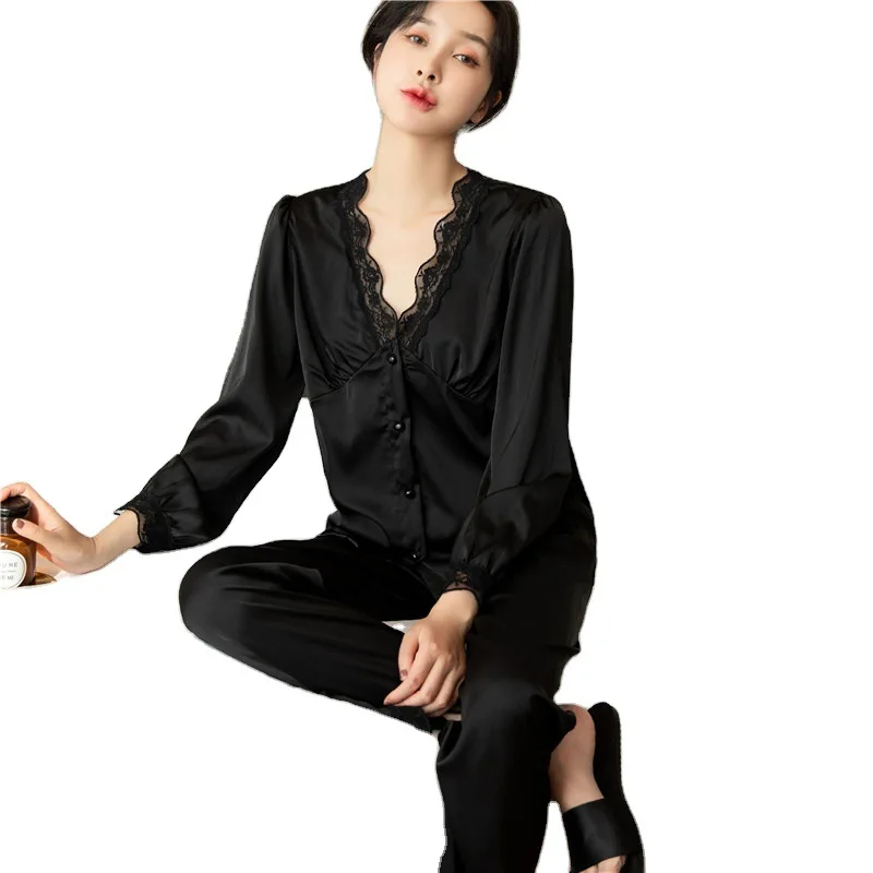 New Women 2PCS Sleepwear Satin Pajamas Set Sexy Lace Sleep Set Female Shirt&Pants V-neck Pyjamas Suit Casual Home Clothing
New Women 2PCS Sleepwear Satin Pajamas Set Sexy Lace Sleep Set Female Shirt&Pants V-neck Pyjamas Suit Casual Home Clothing