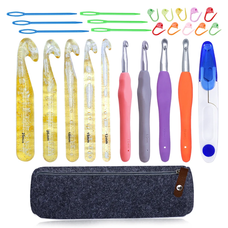 

LMDZ Huge Crochet Needles with Ergonomic Crochet Hooks Stitch Markers Sewing Needles Crochet Needle Case Yarn Scissors