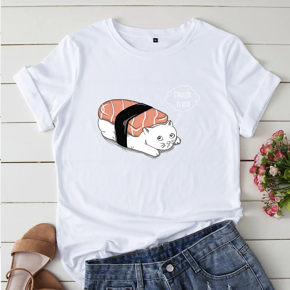 Plus Size Cotton Women T-shirts Cute Sushi Cartoon Print T Shirt Short Sleeve O-Neck Top Tee Shirt Female
Plus Size Cotton Women T-shirts Cute Sushi Cartoon Print T Shirt Short Sleeve O-Neck Top Tee Shirt Female
