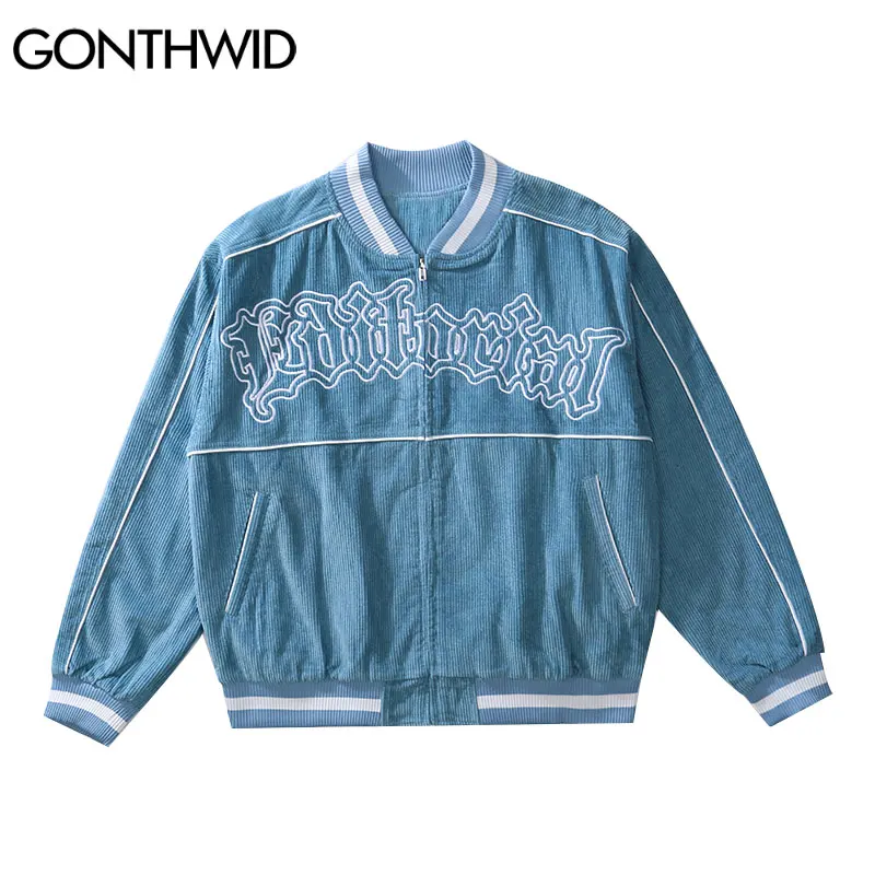 GONTHWID Bomber Jackets Streetwear Hip Hop Embroidery Letter Full Zipper Corduroy Stripe Coats Harajuku Baseball Outerwear Tops
GONTHWID Bomber Jackets Streetwear Hip Hop Embroidery Letter Full Zipper Corduroy Stripe Coats Harajuku Baseball Outerwear Tops