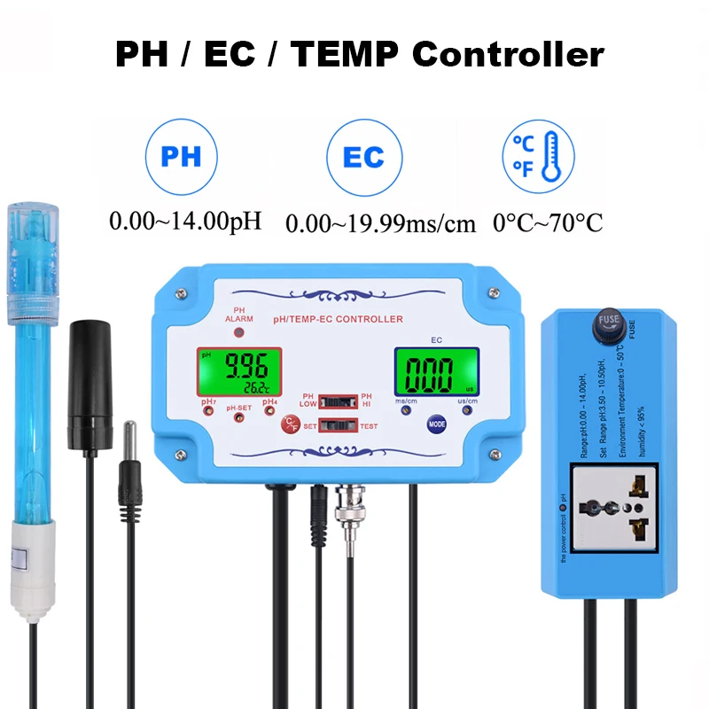 

3 in 1 PH Controller EC Temperature Meter Monitor Hydroponics Aquarium Water Quality Tester Electric Conductivity Acidimeter