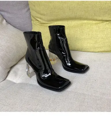 Patent Leather Square Toe Side Zipper High-heeled Martin Boots for Autumn and Winter New Satin Crystal Thick Heel Ankle Boots
Patent Leather Square Toe Side Zipper High-heeled Martin Boots for Autumn and Winter New Satin Crystal Thick Heel Ankle Boots