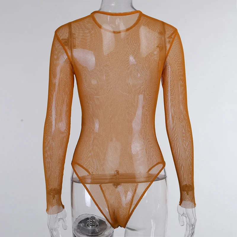 2021 Summer Sexy Mesh Sheer Bodysuit Ginger Color Long Sleeve Round Collar Bodycon Playsuit Ladies Leisure Fashion Club Rompers
2021 Summer Sexy Mesh Sheer Bodysuit Ginger Color Long Sleeve Round Collar Bodycon Playsuit Ladies Leisure Fashion Club Rompers