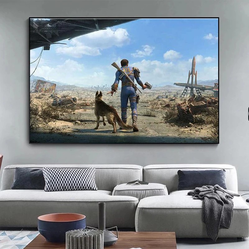 Постер Fallout 4 с видеоиграми плакаты изображением мистера гальки и кота настенная