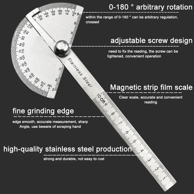 UCHEER 1pcs 180 adjustable semicircle protractor stainless steel Angle rule universal Angle rule High quality function
UCHEER 1pcs 180 adjustable semicircle protractor stainless steel Angle rule universal Angle rule High quality function