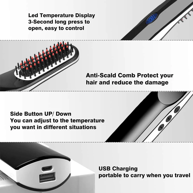 Beard Straightener for Men, Cordless Beard Straightener Brush with Anti Scald/LED Display/USB Rechargeable 3 in 1 Multifunctiona
Beard Straightener for Men, Cordless Beard Straightener Brush with Anti Scald/LED Display/USB Rechargeable 3 in 1 Multifunctiona