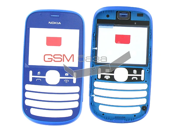 Nokia 200 Asha - Передняя панель корпуса с защитным стеклом дисплея (цвет: Blue) Оригинал |