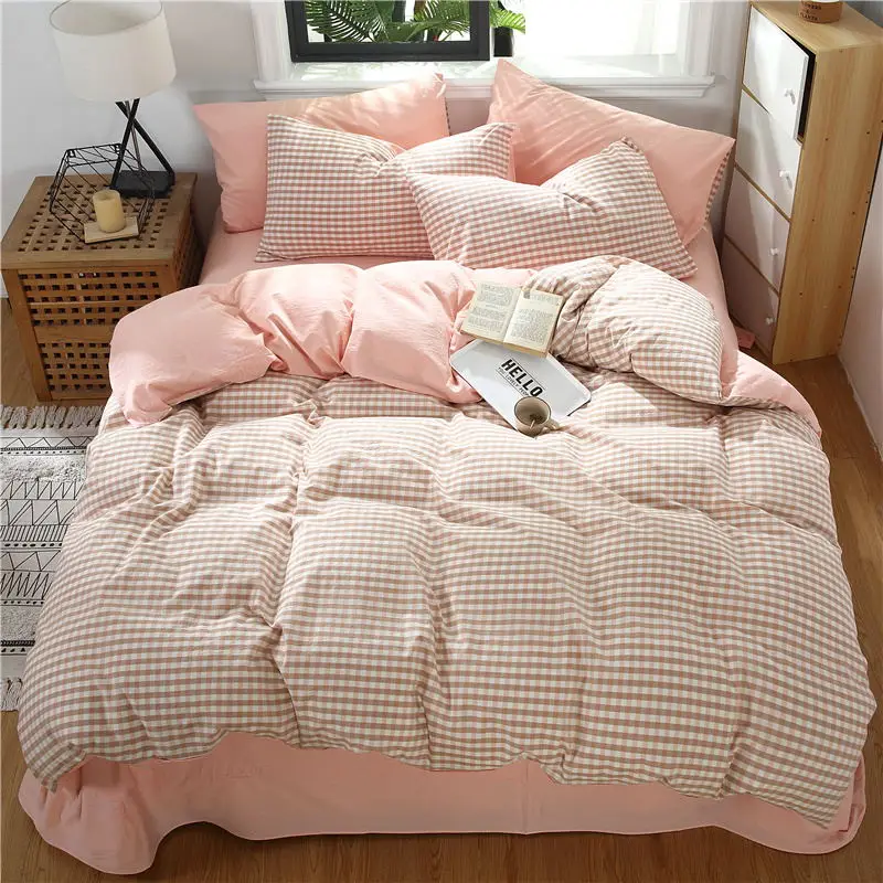 Bedding Set 4Pcs/Set Washed Cotton Comfort Simple Striped Lattice Anti-Slip Bed Kit Cover Sheets Pillowcase Washing Yarn-Dyed
Bedding Set 4Pcs/Set Washed Cotton Comfort Simple Striped Lattice Anti-Slip Bed Kit Cover Sheets Pillowcase Washing Yarn-Dyed