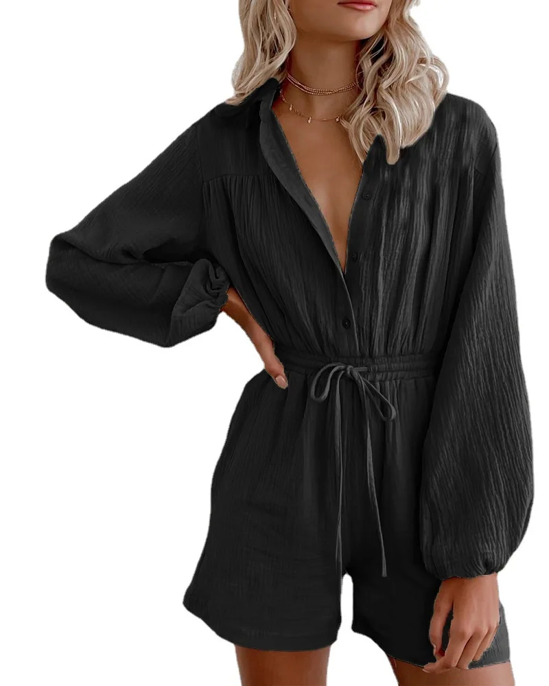 2021 cross-border Amazon spring and autumn long-sleeved drawstring pockets waist single-breasted cardigan loose jumpsuit women
2021 cross-border Amazon spring and autumn long-sleeved drawstring pockets waist single-breasted cardigan loose jumpsuit women