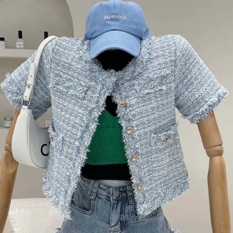 Vintage Tweed Short Coat For Women 2021 Summer Short Sleeve Plaid Crop Top Casual Woolen Jackets veste femme Streetwear Outwear
Vintage Tweed Short Coat For Women 2021 Summer Short Sleeve Plaid Crop Top Casual Woolen Jackets veste femme Streetwear Outwear