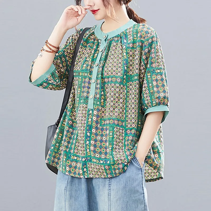 Oversized Women Cotton Linen Casual Shirts New Arrival 2021 Summer Arts Style Vintage Print Half Sleeve Loose Female Tops
Oversized Women Cotton Linen Casual Shirts New Arrival 2021 Summer Arts Style Vintage Print Half Sleeve Loose Female Tops