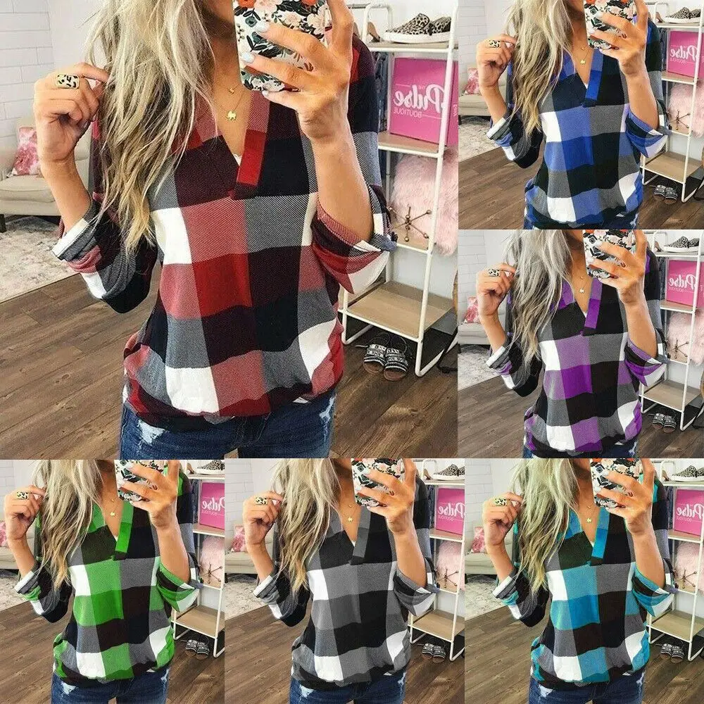 S-5XL Women's Long Sleeve Plaid T-Shirt Stylish Comfortable Breathable Blouse Casual V-Neck Pullover Vintage Soft Basic Tops
S-5XL Women's Long Sleeve Plaid T-Shirt Stylish Comfortable Breathable Blouse Casual V-Neck Pullover Vintage Soft Basic Tops