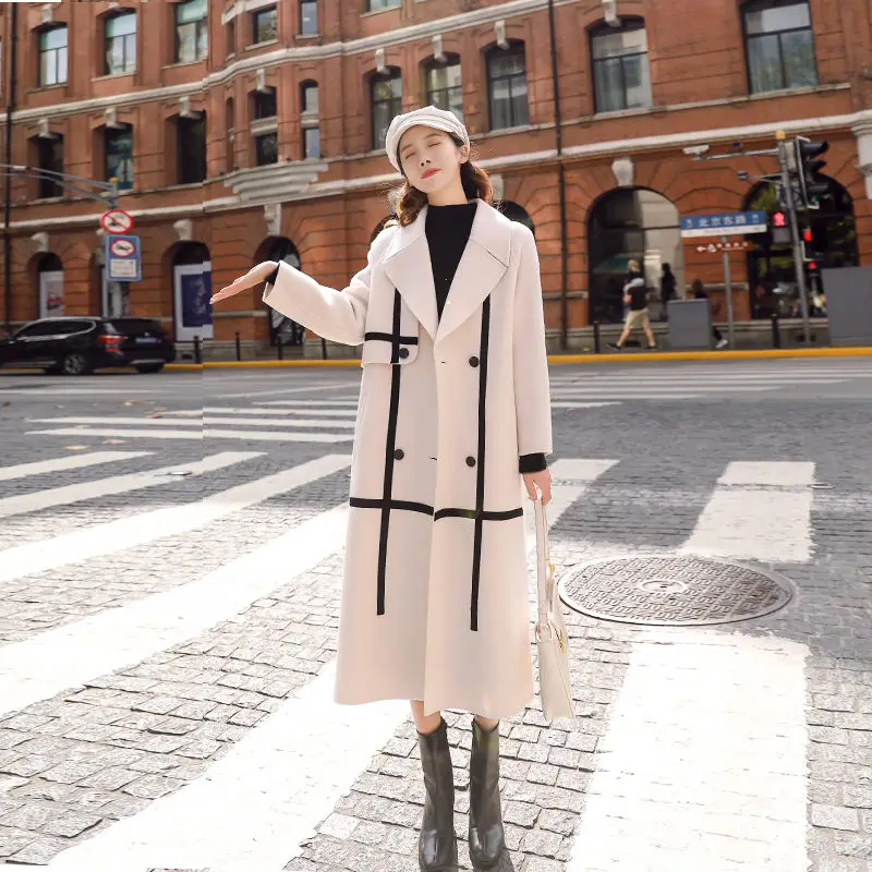 Fashion Long Wool Coat Women New Korean Loose Leisure Woolen Jacket Coats Lapel Double-breasted Office Lady Windbreaker f2466
Fashion Long Wool Coat Women New Korean Loose Leisure Woolen Jacket Coats Lapel Double-breasted Office Lady Windbreaker f2466
