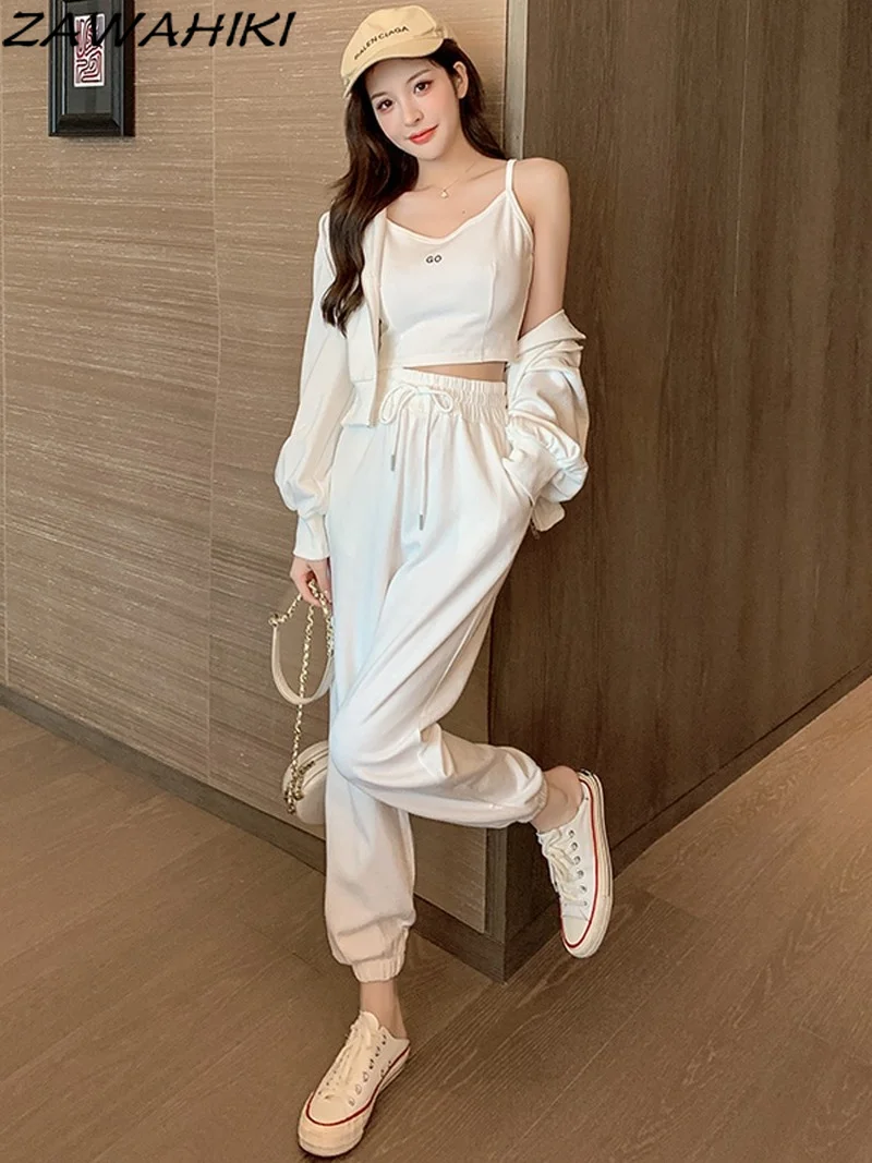 ZAWAHIKI Casual Set Women Autumn New Loose Long Sleeve Sweater Cardigan Crop Camis Straight Harem Pants Fashion Three-piece Suit
ZAWAHIKI Casual Set Women Autumn New Loose Long Sleeve Sweater Cardigan Crop Camis Straight Harem Pants Fashion Three-piece Suit