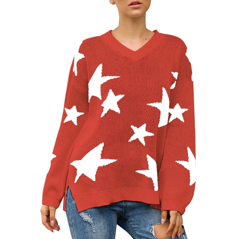 Women Lantern Long Sleeve Split Sweater Sexy V-Neck Star Knitted Loose Tunic Top X3UE
Women Lantern Long Sleeve Split Sweater Sexy V-Neck Star Knitted Loose Tunic Top X3UE