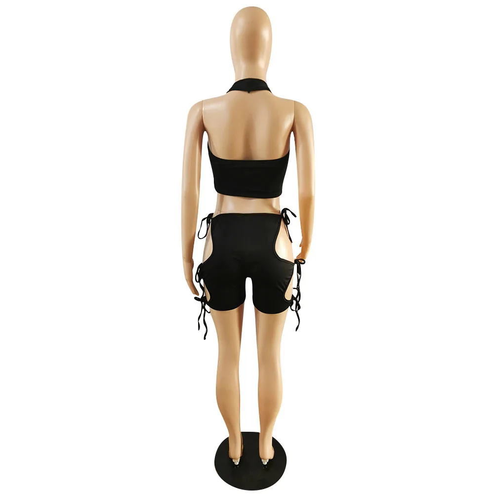 Hollow Out Two Pieces Set Women Solid Bandage Skinny Casual Sexy Clubwear Bodycon Halter Top and Cut Out Shorts Matching Set
Hollow Out Two Pieces Set Women Solid Bandage Skinny Casual Sexy Clubwear Bodycon Halter Top and Cut Out Shorts Matching Set