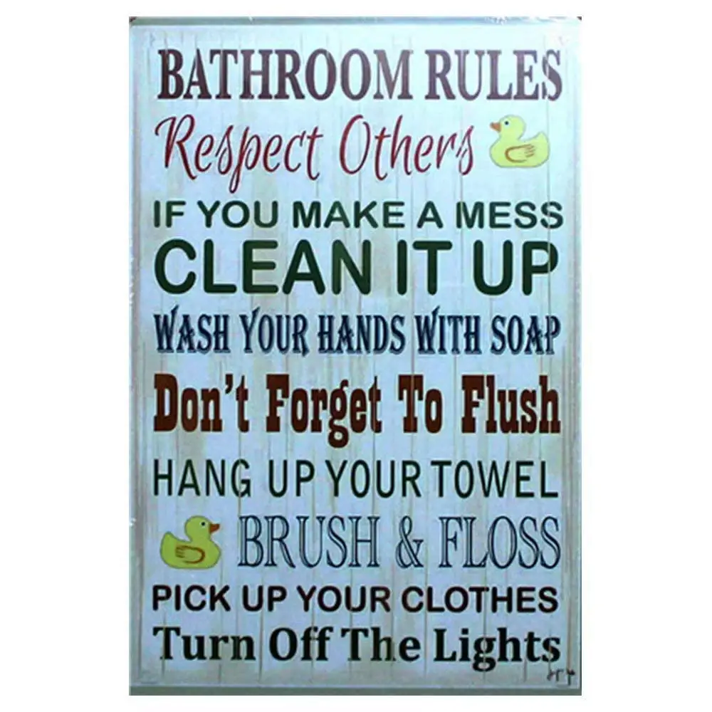 Tin Sign Retro Bathroom Rules Text Slogan Fun Bar Home Kitchen Restaurant Art Tin Sign Fun Wall Wall Hanging 8x12 Inches
Tin Sign Retro Bathroom Rules Text Slogan Fun Bar Home Kitchen Restaurant Art Tin Sign Fun Wall Wall Hanging 8x12 Inches