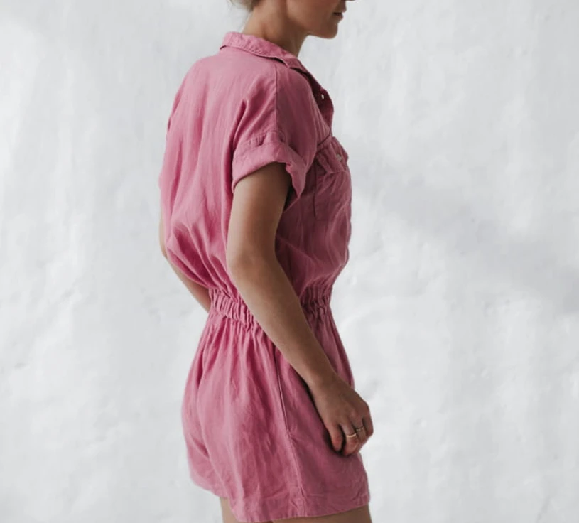 Solid Cotton linen Summer Women's Jumpsuit Short Sleeve Turn-Down Collar High Waist Single-breasted Causal Shorts Suit Plus Size 
Solid Cotton linen Summer Women's Jumpsuit Short Sleeve Turn-Down Collar High Waist Single-breasted Causal Shorts Suit Plus Size