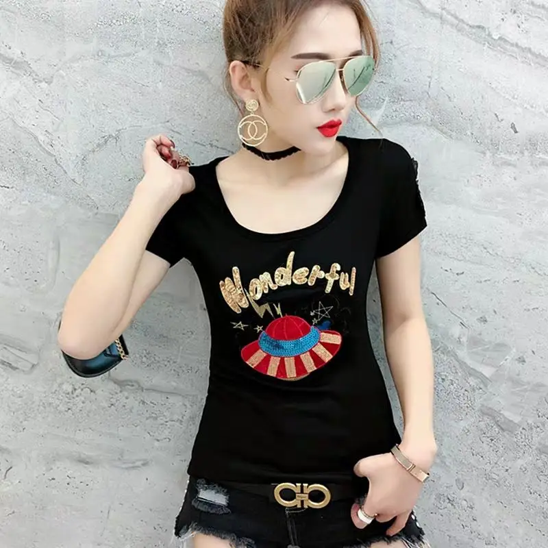European Station 2021 New Summer Sequined Short-sleeved Women's T-shirt Women's Slim and Thin All-match Sexy Shirt Tide
European Station 2021 New Summer Sequined Short-sleeved Women's T-shirt Women's Slim and Thin All-match Sexy Shirt Tide