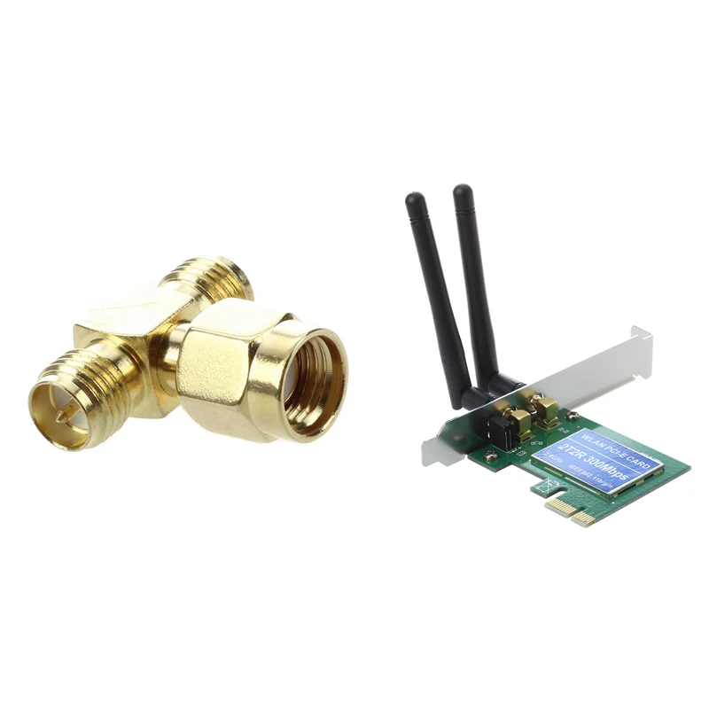 1X PCI Express PCI-E 300Mbps IEEE 802.11B/G/N Wireless Wifi Network Card Adapter & 2 Pcs Triple T RF Adapter Connector
1X PCI Express PCI-E 300Mbps IEEE 802.11B/G/N Wireless Wifi Network Card Adapter & 2 Pcs Triple T RF Adapter Connector