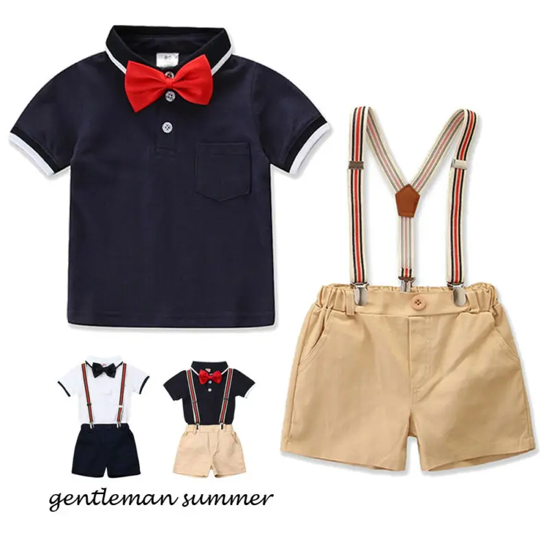 Комплект одежды PUDCOCO для маленьких мальчиков, праздничная футболка с коротким рукавом, комбинезон, шорты, От 0 до 5 лет