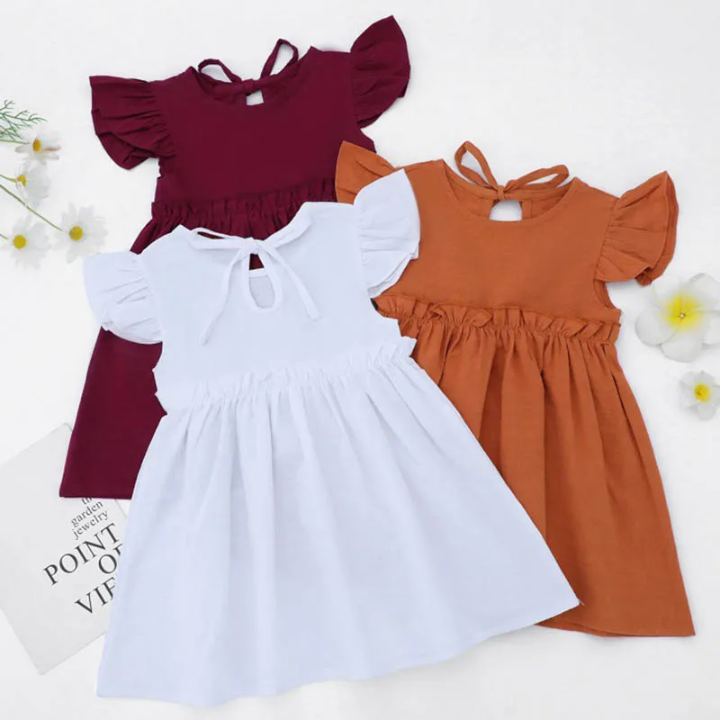 Korean Style Summer Baby Girls Dress Cotton Linen Flying Sleeve Solid Color Kids Party Dresses 1-5Yrs Baby Girls Princess Dress
Korean Style Summer Baby Girls Dress Cotton Linen Flying Sleeve Solid Color Kids Party Dresses 1-5Yrs Baby Girls Princess Dress