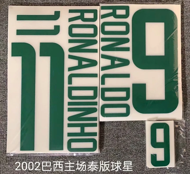 Super A Vinyl material Retro 2002 World cup Brazil ronaldinho ronaldo Name and number Hot stamping Patch Badges
Super A Vinyl material Retro 2002 World cup Brazil ronaldinho ronaldo Name and number Hot stamping Patch Badges