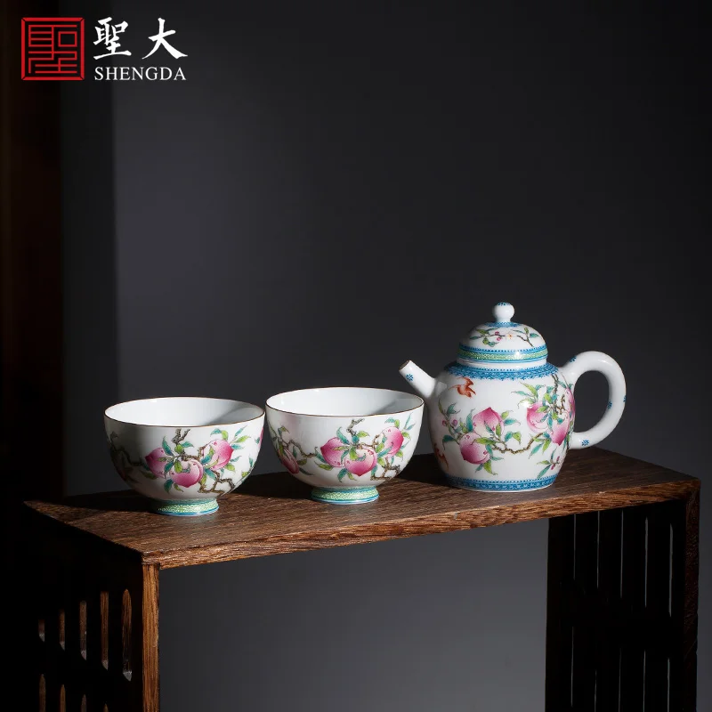 Shengda ceramic Kungfu teacup and Teapot Set, pure hand painted famille rose, Shoutao set, handmade Jingdezhen tea cup
Shengda ceramic Kungfu teacup and Teapot Set, pure hand painted famille rose, Shoutao set, handmade Jingdezhen tea cup