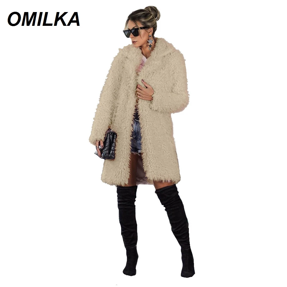 OMILKA/Тренч из искусственного меха 2019 осенне зимнее женское пальто с отворотом и
