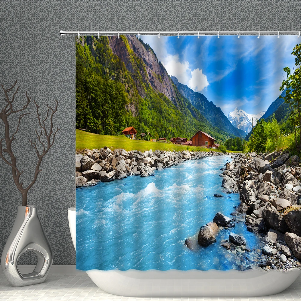 Waterproof Shower Curtain Blue Sea Woods River Natural Scenery Polyester Fabric Bath Curtains Bath Screen High Quality With Hook
Waterproof Shower Curtain Blue Sea Woods River Natural Scenery Polyester Fabric Bath Curtains Bath Screen High Quality With Hook