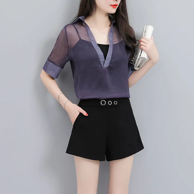 Women's Spring Summer Style Chiffon Blouses Shirt Women's Solid Color V-neck Short Sleeve Button Casual Tops SP065 
Women's Spring Summer Style Chiffon Blouses Shirt Women's Solid Color V-neck Short Sleeve Button Casual Tops SP065